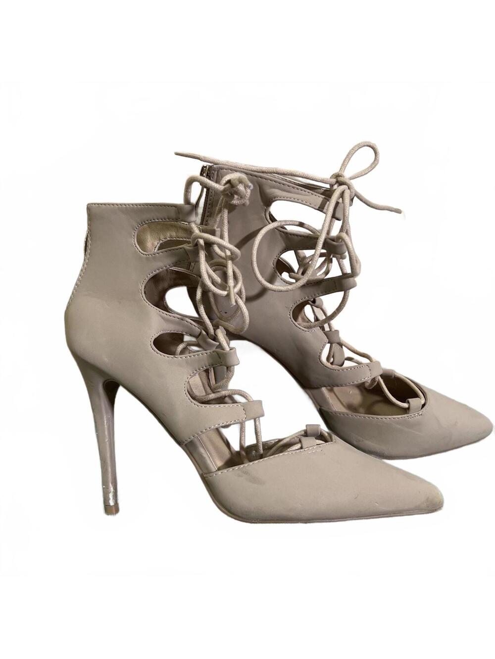Charlotte Russe Nude Lace Up Pointed Toe Gladiator Stiletto Heels Size 8